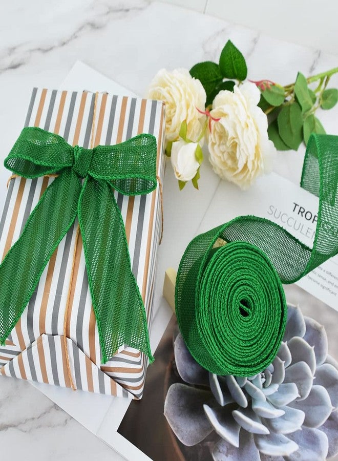 TONIFUL Burlap Green Wired Ribbon, 1 1/2 inch 10 Yard Jute Ribbon for Decoration Bows Tree Toppers Ribbons Craft Gift Wrapping Wreath Sewing, for Christmas Wreath Decor - Image 4